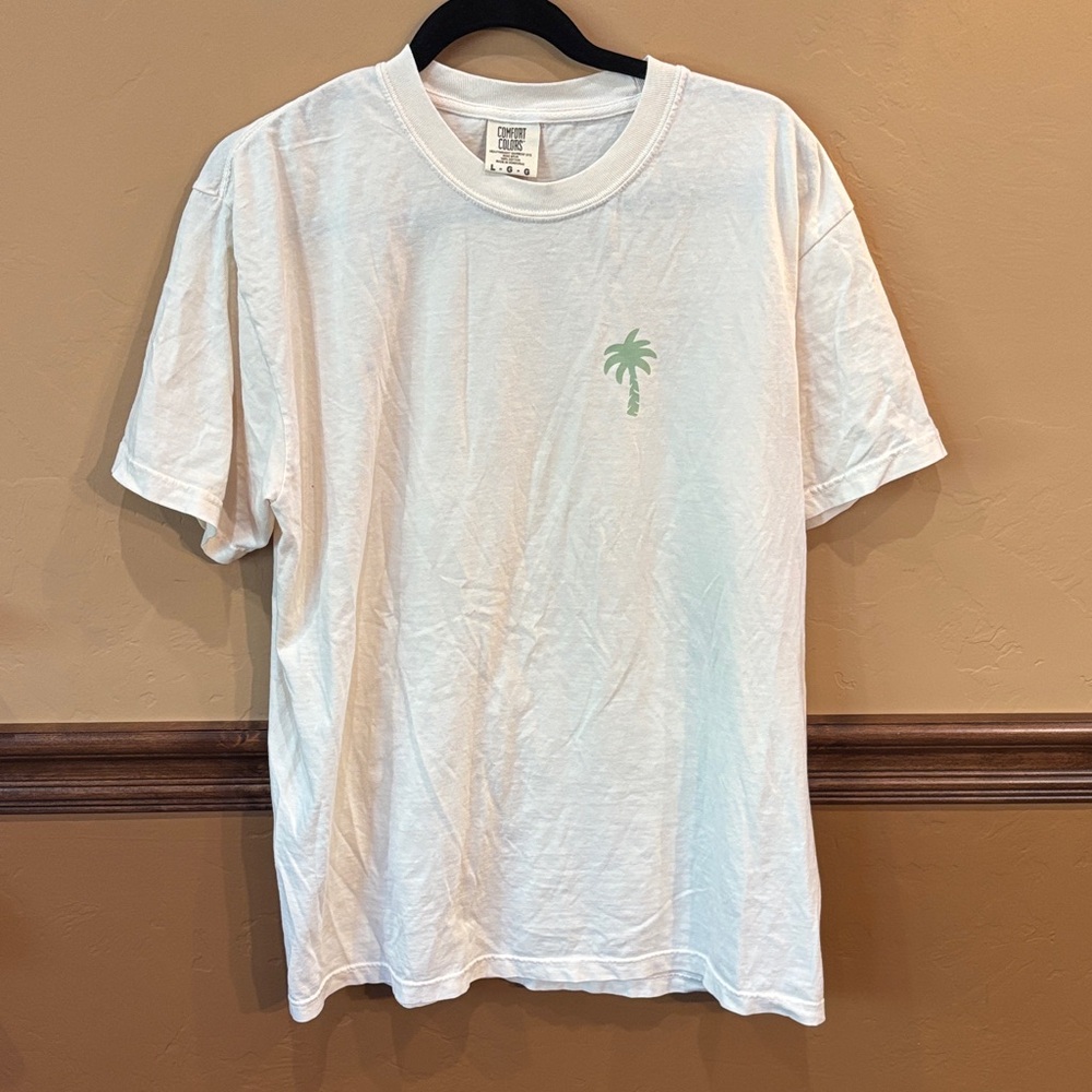 Comfort Colors Palm Tree Beach Club Kygo White Tee with Green Palm Tree